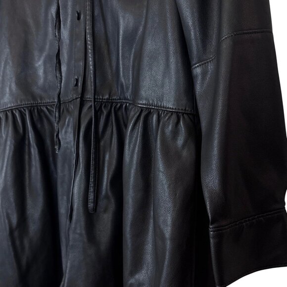 Rebecca Taylor RTR Faux Leather Buttoned Long Sleeve Romper Black Size 8 - Picture 4 of 11
